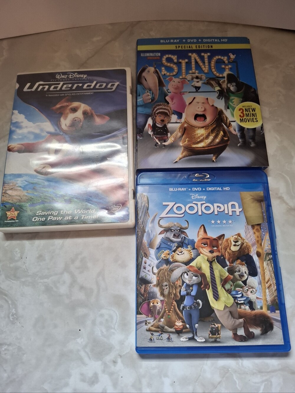 Sing, Zootopia, Underdog DVDs and Blu-rays